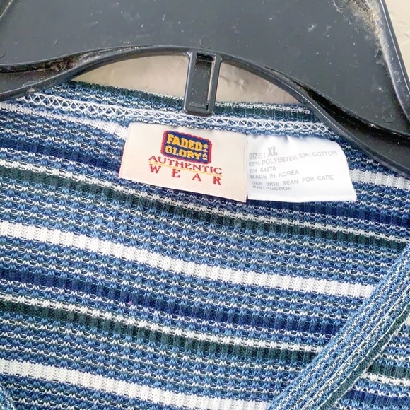 Vintage Faded Glory Striped Ribbed Knit V Neck Tee - Picture 3 of 8